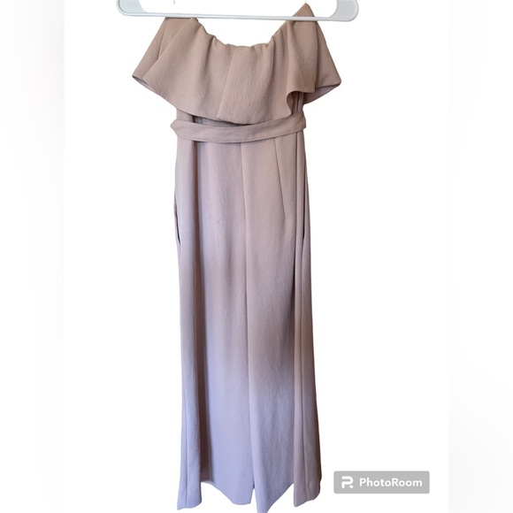 ARITZIA Babaton Blush Pink Strapless Neck Ruffle Detail Flutter Jumpsuit Size 00 - Picture 6 of 13